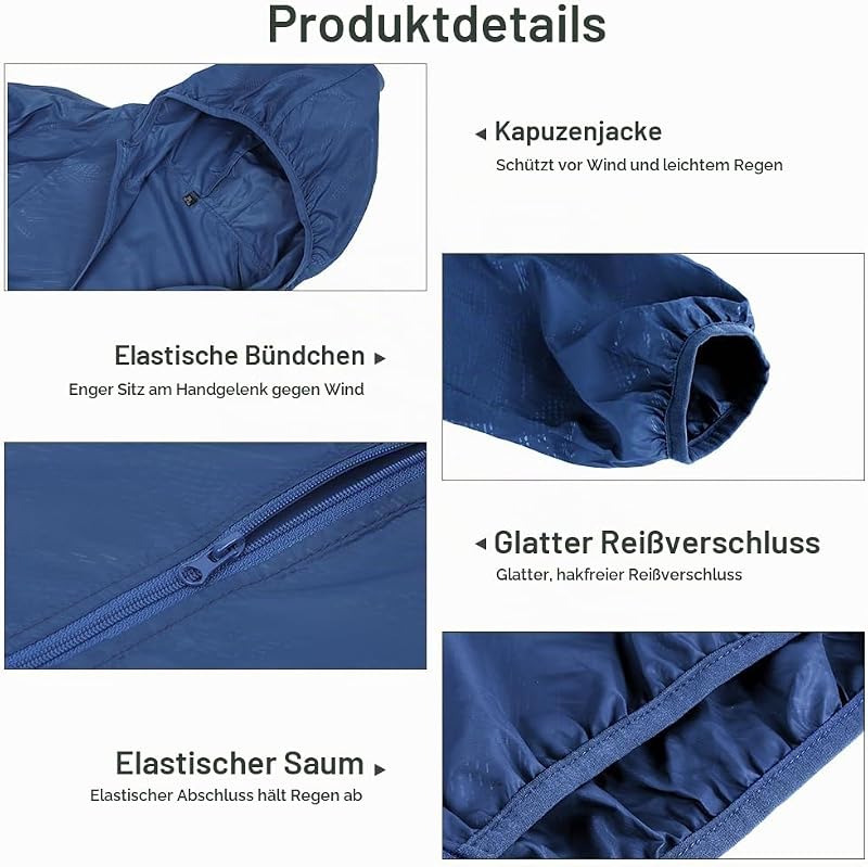 Regenjacke Faltbar Kapuze Wasserdichte, Sportjacke (Königsblau, M)