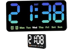 LED Digital Wall Clock - 8.5 Inch LED Wall Clock with Temperature Display, Battery Operated with Dual Alarm for Home, Office,
