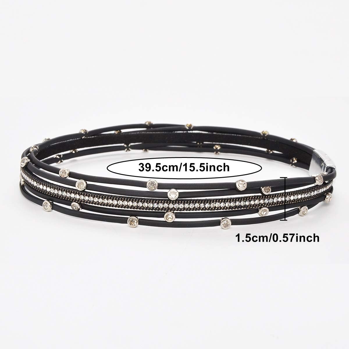 TASBERN Women Leather Wrap Bracelet in Goldplated Metallic Crescents and Crystal Cuff Jewelry for Ladies Girls (TAS012-Black): Jewelry