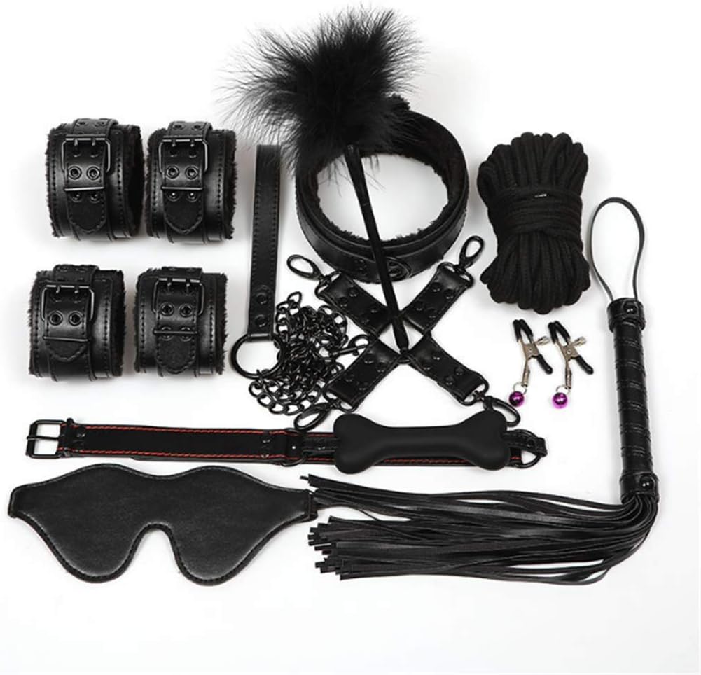 PU Leather Set Toy Suit 10 PCS Soft and Comfortable Plush Kit Special Bundled Set for Him or Her (Black)
