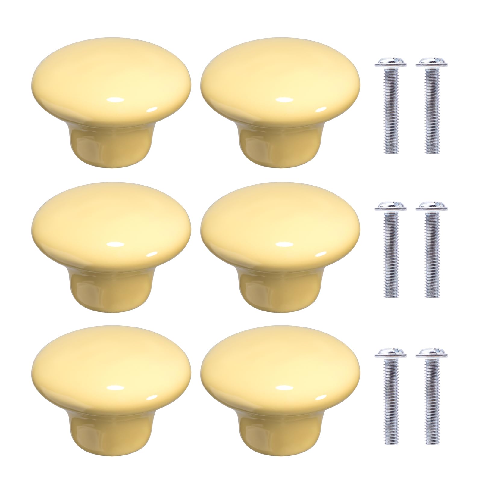 NAKUPENDA Pack of 6 Furniture Knobs, Round Ceramic Cabinet Drawer Knobs, Ceramic Round Handles for Children's Room, Kitchen, Cabinets, Bookcase (Light Yellow) — image 1