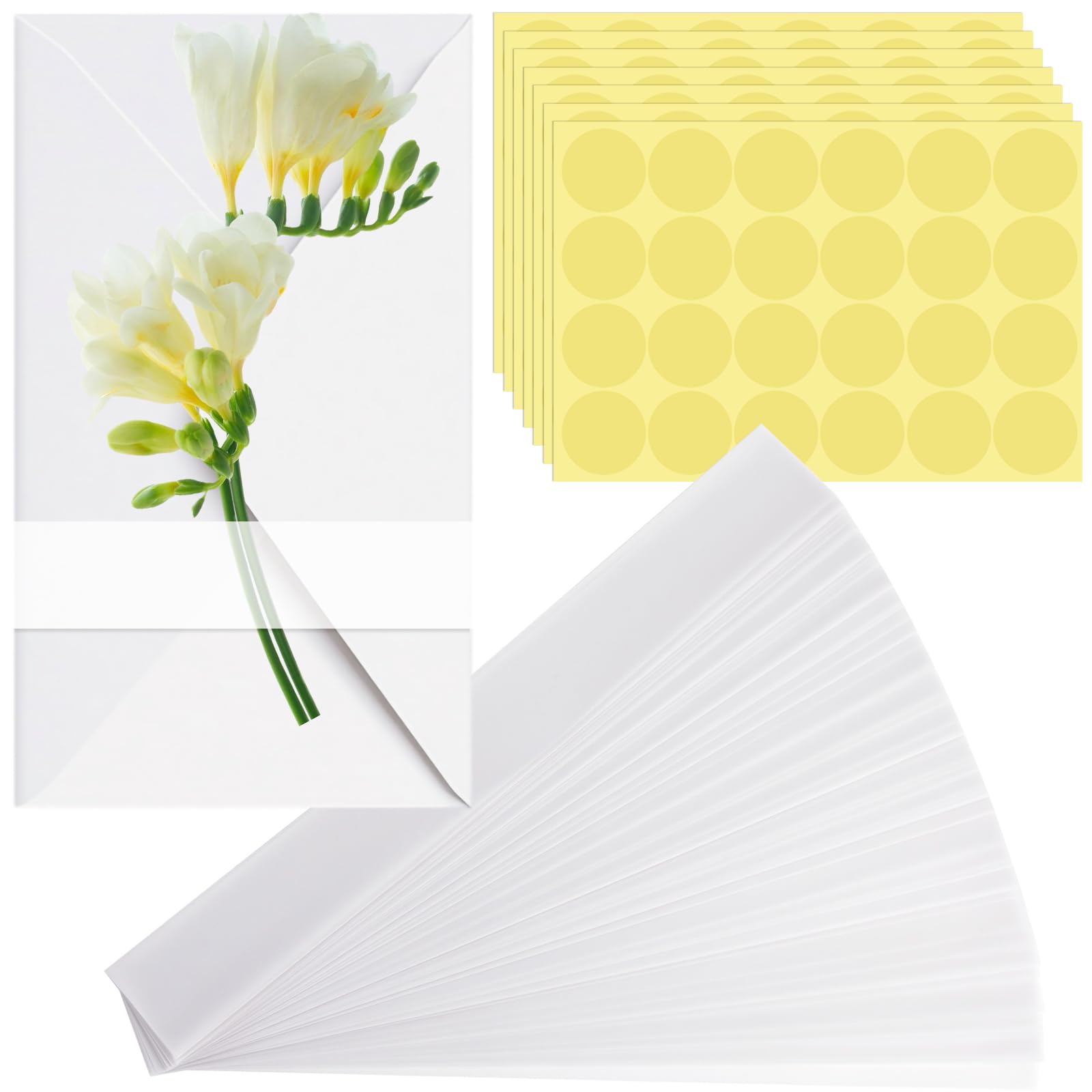 Photo 1 of 150Pcs Wedding Invitation Accessories, Clear Belly Bands for 5x7 Invitations with Dot Stickers, Invitation Sleeves for Envelopes Card Gift Wraps