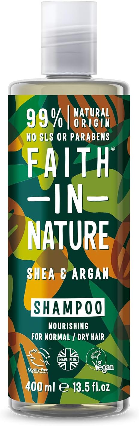 Faith In Nature Natural Shea & Argan Shampoo, Moisturising for Curly Hair & Dry Scalp, Vegan & Cruelty Free, No SLS