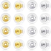 18K Gold Earring Backs for Studs, 16Pcs Comfortable Silicone Earring Backs for Droopy Ears, Locking Secure Hypoallergenic Earring Backs Replacements for Adults