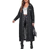 chouyatou Women's Fashion Spring Button Down Midi Long Denim Jean Jacket Trench Coat