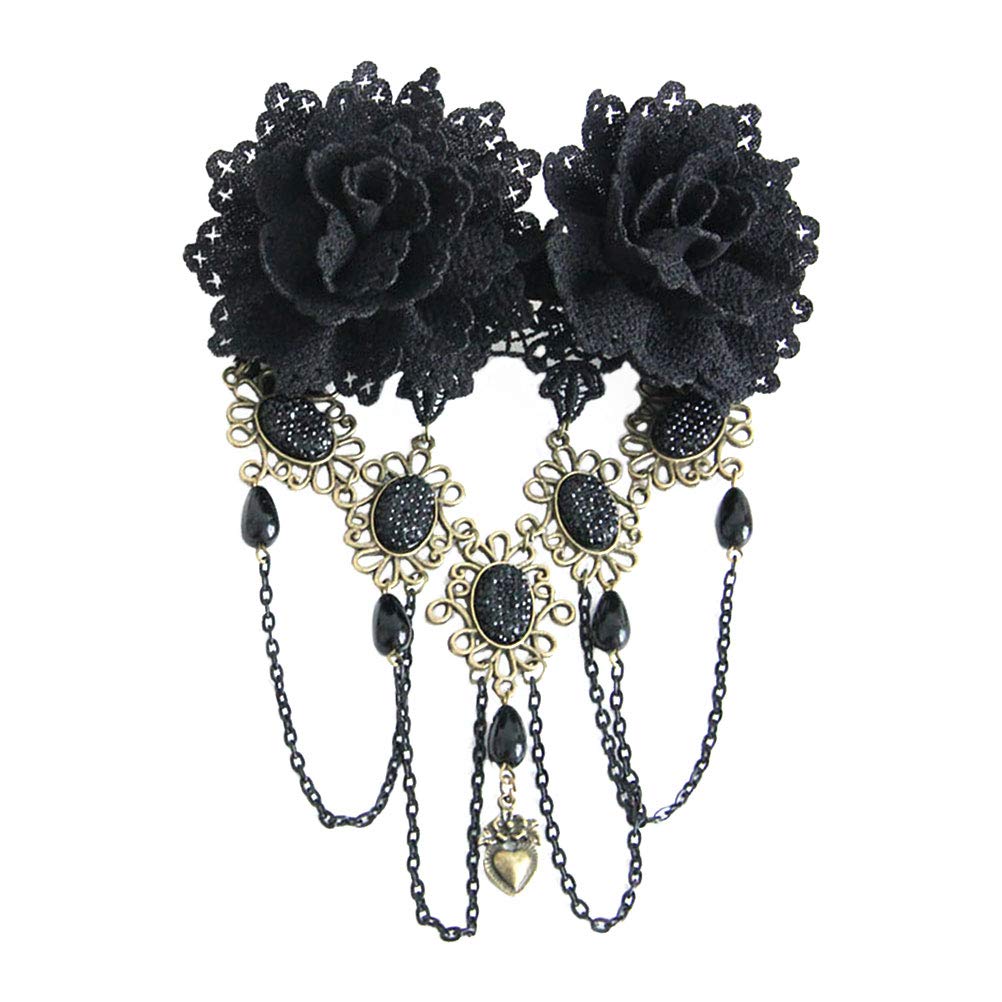 Beaupretty Gothic Hair Clip Black Rose Tassels Flower Lace Hairpin Stylish Hair Accessories for Women Party Wedding Decoration