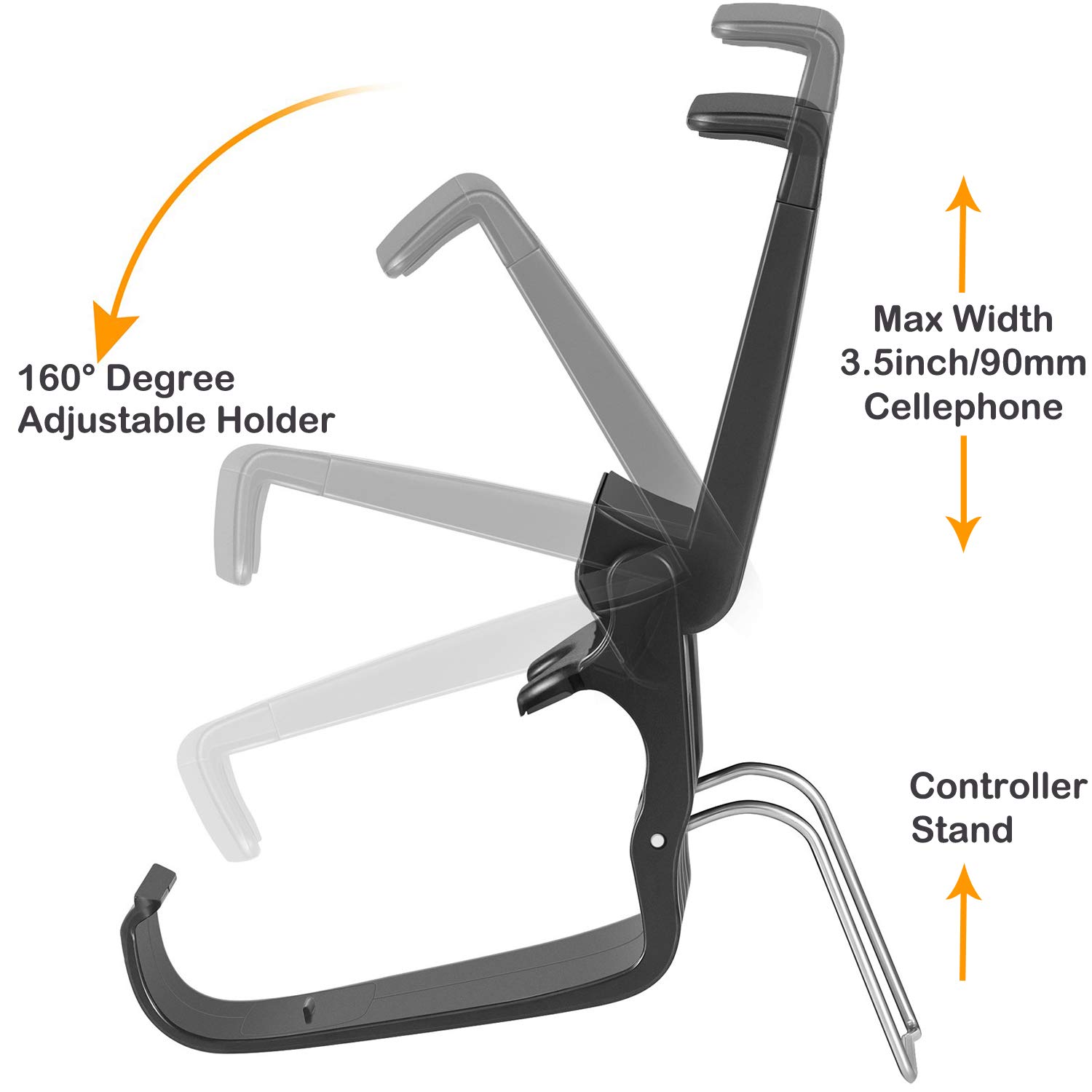 Megadream Foldable Mobile Phone Holder Cellphone Clamp Smartphone Clip Compatible with Microsoft Xbox One/Xbox One S/Xbox One X, SteelSeries Stratus XL/Nimbus, Steam Controllers, with Analog Stick Cap