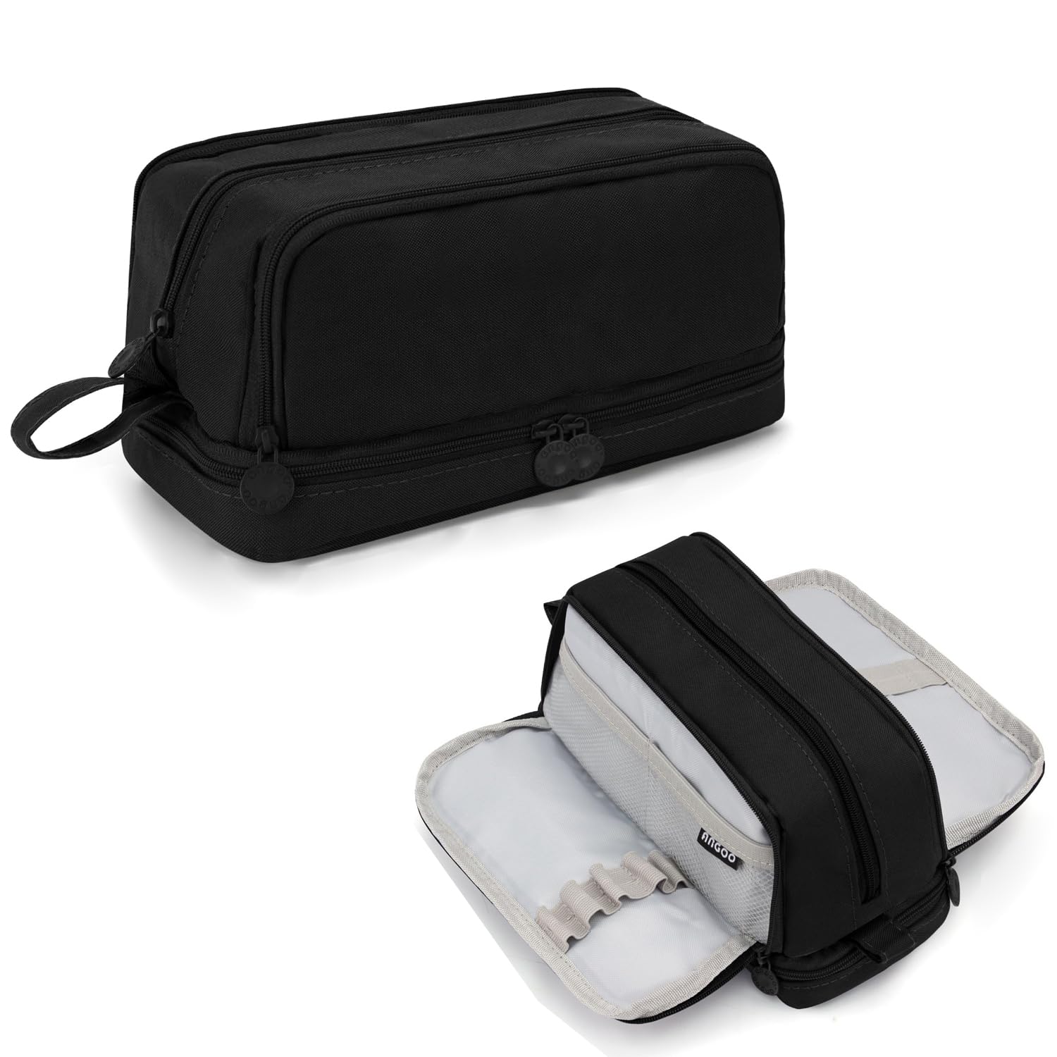 NEWUPZSI Pencil Case with 3 Compartments Handheld Pencil Case Large Pencil Case Colour Storage Pencil for Office Middle School Students Girls Boys Adult Teenagers, Black 3+1 compartment, Business Card