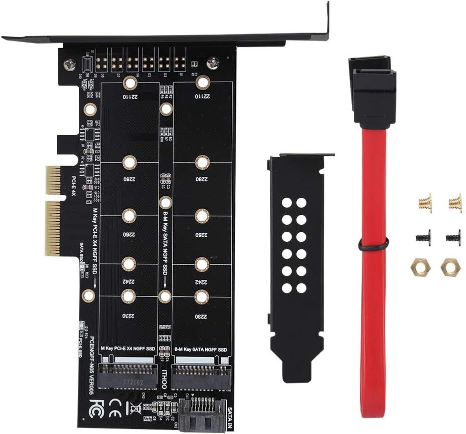 Zerone PCI-E 4X to M.2 Adapter Card PCI-E Riser Card B-key+M-key Expansion Dual Interface for NVMe SSD NGFF