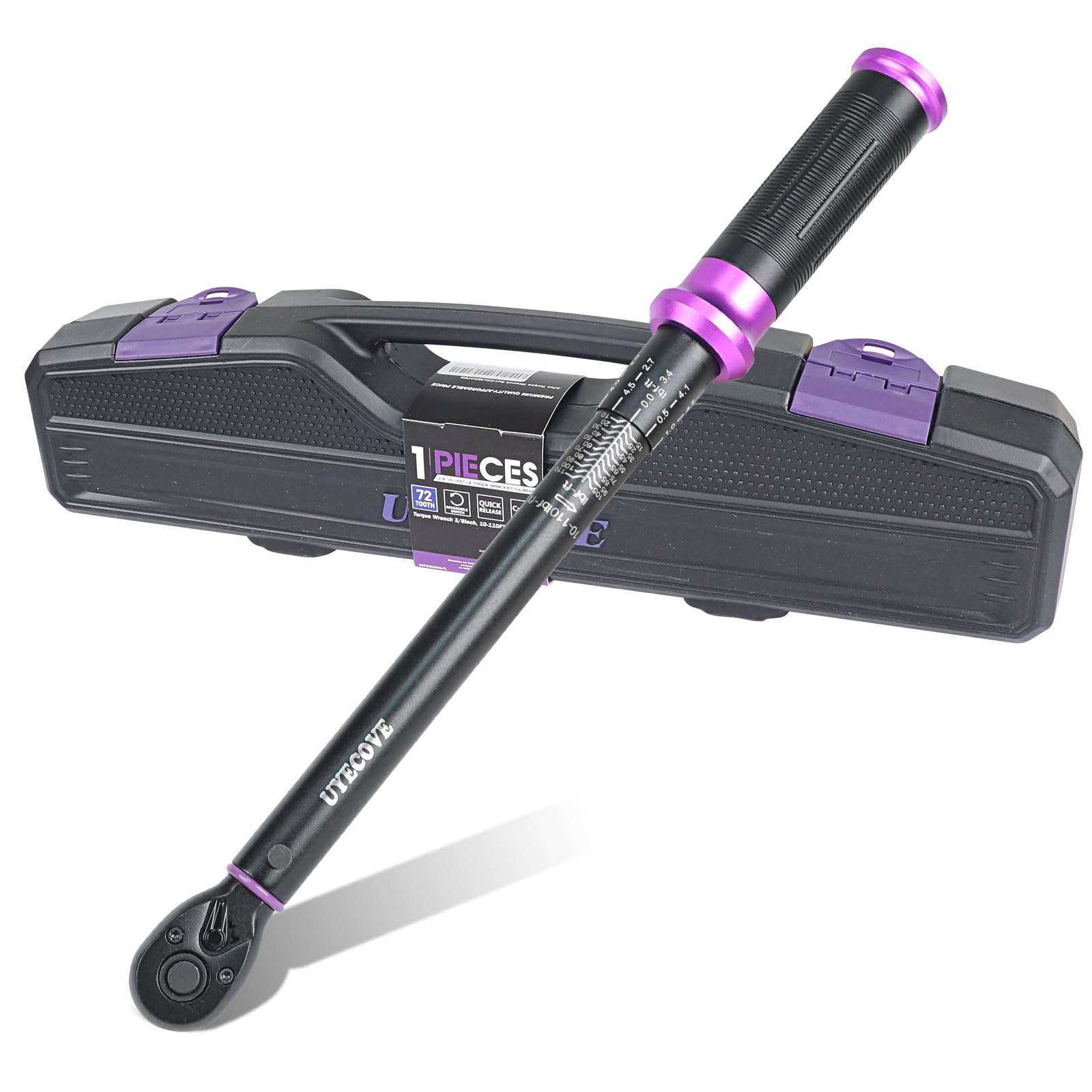UYECOVE 3/8" Inch Drive Click Torque Wrench 10-110 FT-LB/13.6-149.2N.M, ±3% Accuracy, Dual-Direction Click Professional Torque Wrench, Dual Range Scales Graduated in FT.LB and N.M, Purple Image