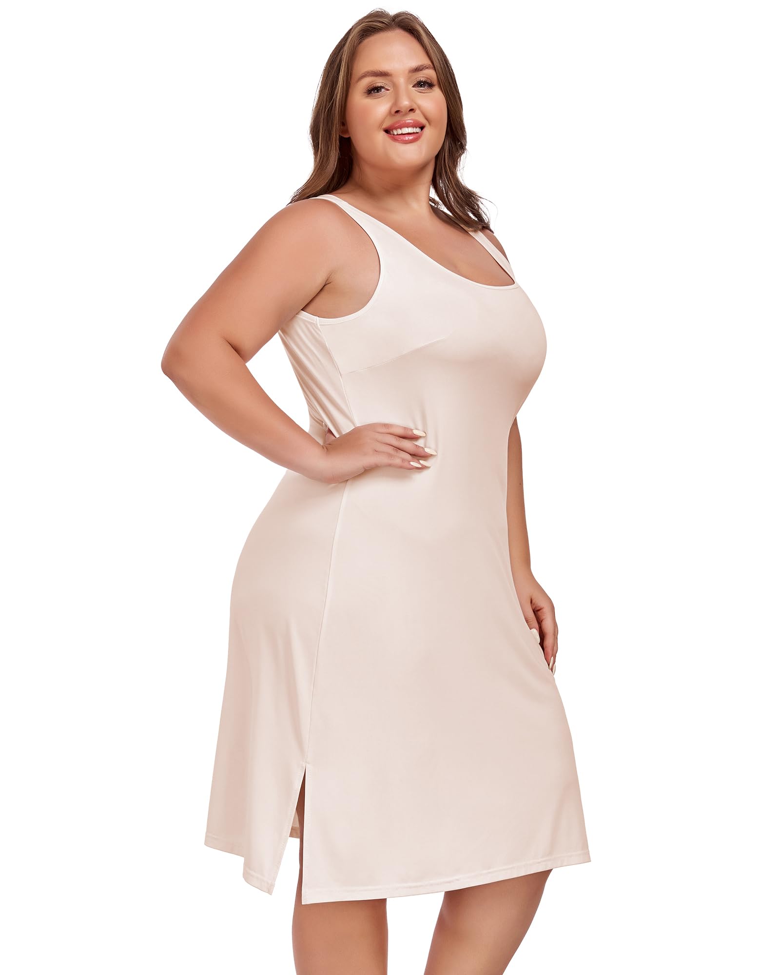 Photo 1 of MOSCOAL Plus Size Full Slip for Women Under Dress Slips Wide Straps Slip Dress Tank Top Underdress Nude 18 Plus