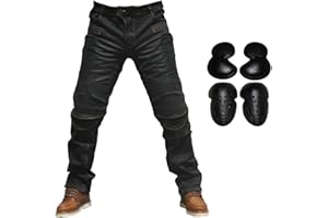 TAKUEY 2019 Men Motorcycle Riding Jeans Armor Racing Cycling Pants with Upgrade Knee Hip Protector Pads (Black, L=32)