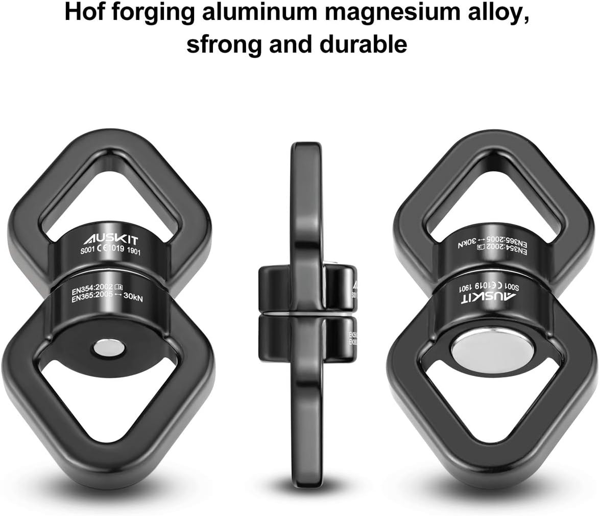 AusKit Swing Swivel, 30 KN Safest Rotational Device Hanging Accessory with Carabiners for Web Tree Swing, Therapy Swing, Aerial Dance, Swing Spinner Hanger, Rock Climbing, Hanging Hammocks (Black): Sports & Outdoors