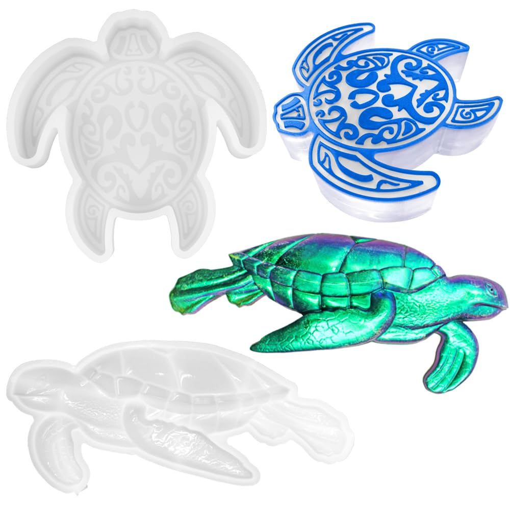 2 Pcs 3D Sea Turtle Animal Silicone Moulds, AIFUDA Large Turtle Silicone Moulds for Resin Casting DIY Wall Hanging Desktop Aquarium Fish Tank Decor