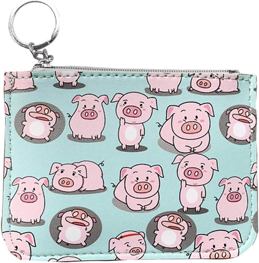 BIGBOBA Cute Girl PU Card Purse, Cartoon Animal Pig Panda Print Card Set Card Storage Bag, Mini Coin Purse Clutch