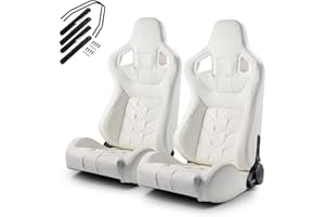 ModifyStreet [Pure Series] Pure White PVC Reclinable Car Racing Seats Pair W/Slider Left/Right