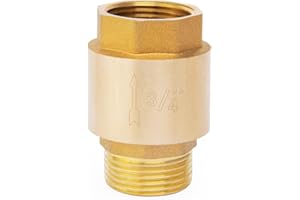 ChillWaves Brass In-Line Spring Check Valve DN20 3/4" Male x 3/4" Female Thread, One-Way Non-return Vertical Check Valve，Prevent Water Back-flow(1-PACK)