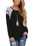 liher Womens Long Sleeve Tops Lace Neckline Solid Casual Loose T-Shirts Tunic Top