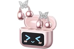 PAXA Stylish Open Ear Clip On Earbuds with Removable Butterfly Earring, Clip On Headphones with LCD Touch Screen, Fashionables Open Ear Headphones for Women, Butterfly Earring Rose Gold Earbuds