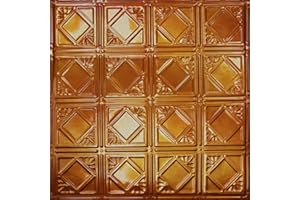 American Tin Ceilings [5 Pack 24" x 24" 100% Tin Nail-Up Ceiling Tiles | Pattern #19 Rustic Copper Traditional, Modern, Repeating Diamonds for Ceilings & Kitchens