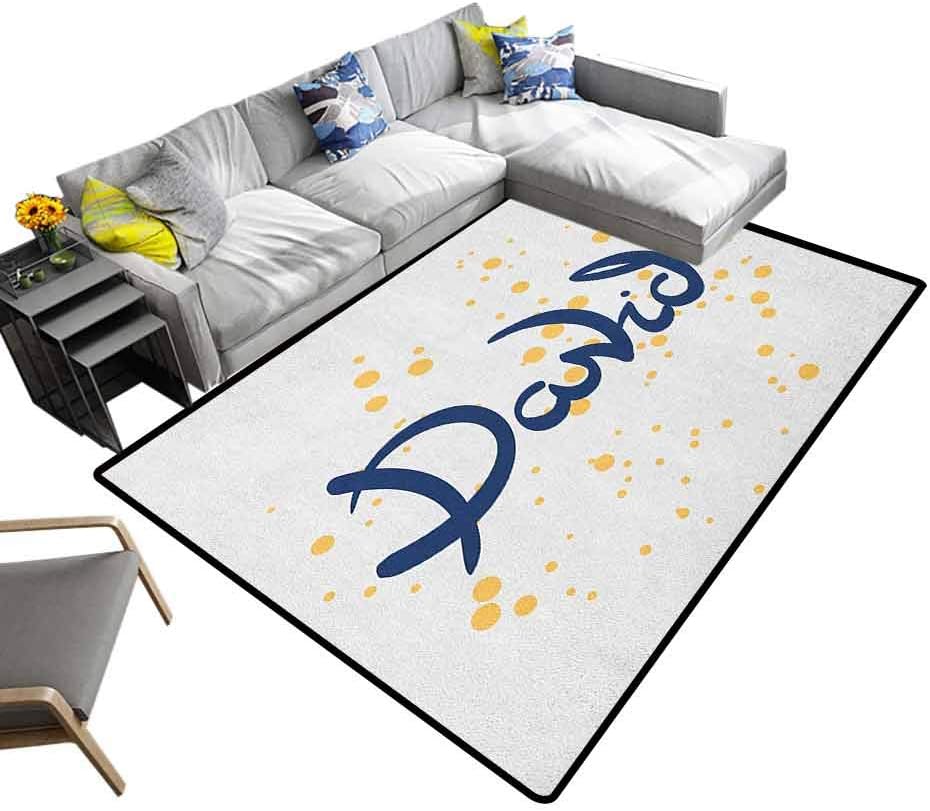 Modern Rugs David, Super Cozy Bathroom Rug Carpet Hand Drawn Lettering Design with Traditional Male Name on Dotted Background Suitable for Baby Nursery Decor Dark Blue Mustard, 5 x 8 Feet