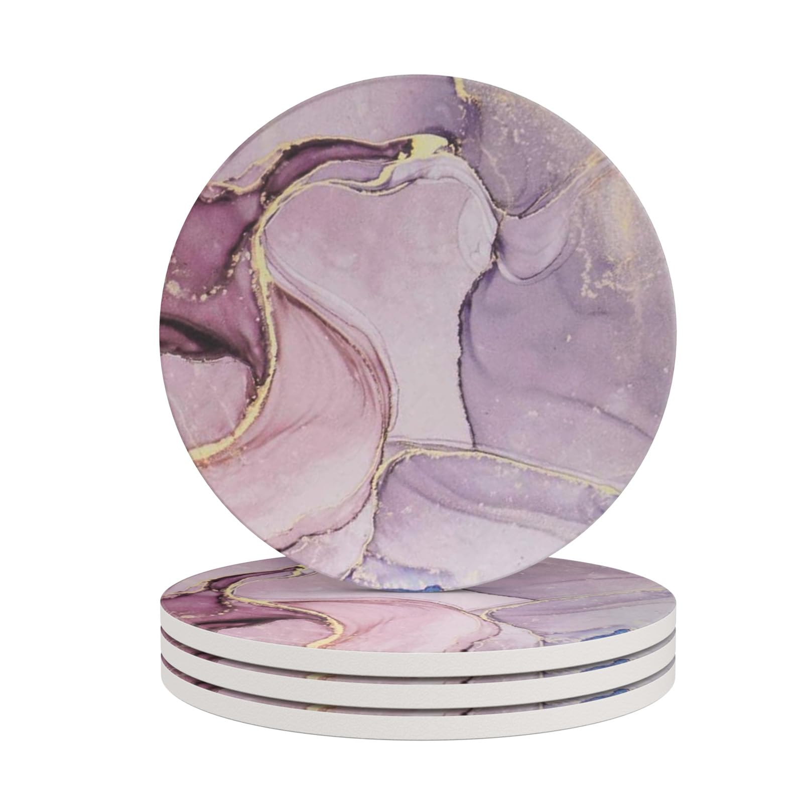 Haocoo Round Drink Coasters set of 4 - Absorbent Stone Coaster Set with Cork Base and Ceramic Stone, Decorative Cup Coasters for Kinds of Mugs and Cups… (Colourful Marble)