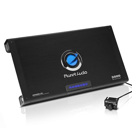Planet Audio AC5000.1D Car Amplifier – 5000 Watts Max Power, 1 Ohm Stable, Class D, Monoblock, MOSFET Power Supply, Remote Subwoofer Control