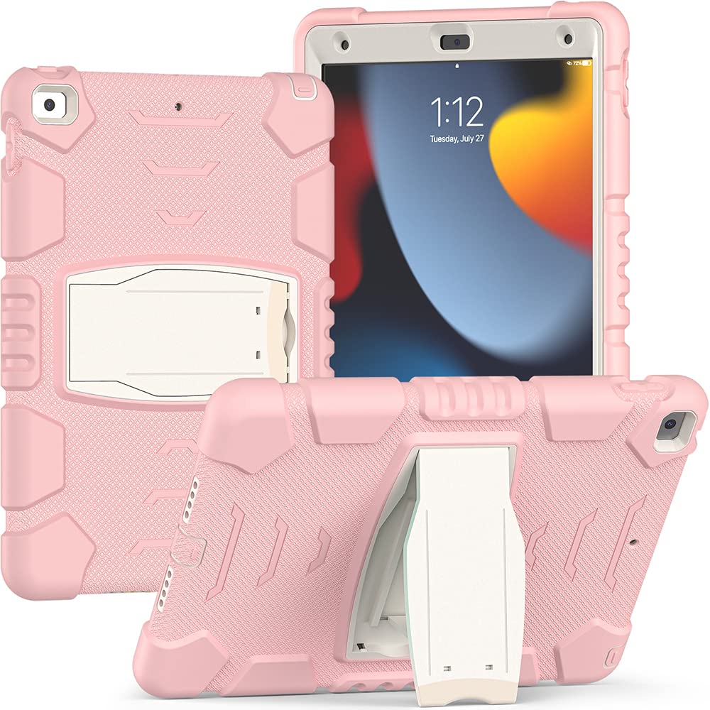iPad 9th/8th/7th Gen (2021/2020/2019) Case, Shockproof Rugged Protective Case, Rotating Stand with Pen Holder Stand for iPad 10.2 Inch, Pink