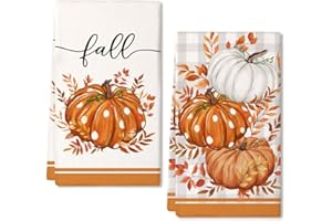 ARKENY Fall Kitchen Towels for Fall Decor,Orange Pumpkin Polka Dot Autumn Dish Towels 18x26 Inch Set of 2,Farmhouse Home Thanksgiving Harvest Vintage Decorations AD334
