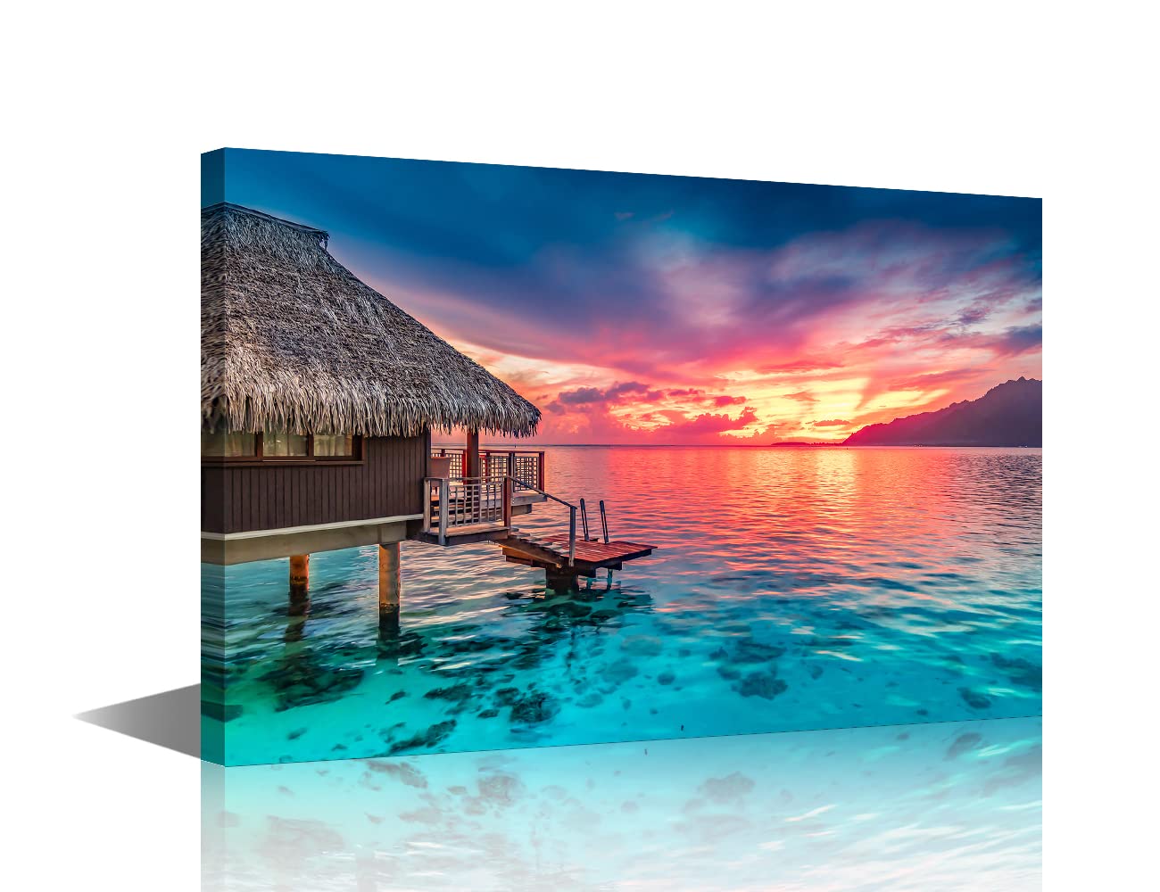 Canvas Prints Wall Art Lagoon Landscape Nature Pictures Colorful Sunset Sky with Clouds Wedding Honeymoon Painting Stretched Canvas Wooden Framed for living Room Bedroom and Office 16x24inch