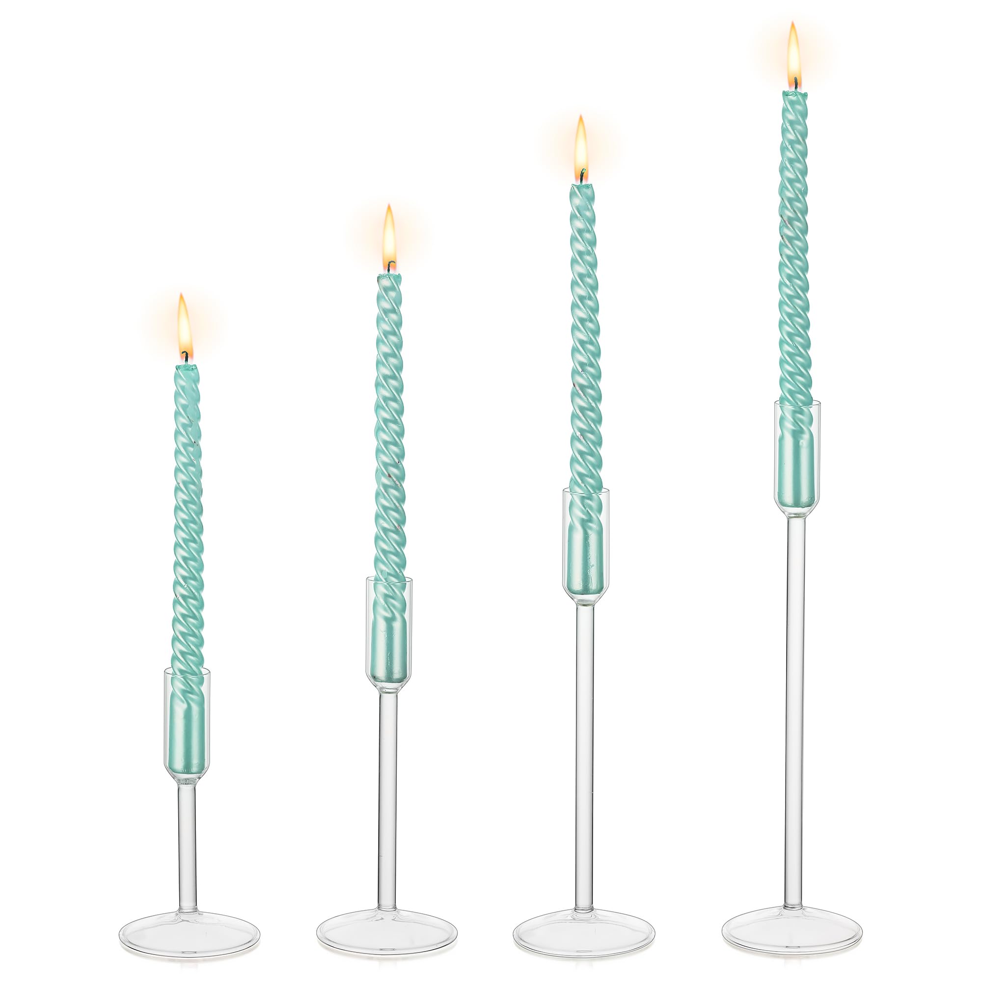 Hewory Candle Holders Glass Candlesticks: 4Pcs Clear Candle Sticks Holder for Tapered Candles Glass Candlestick Holder for Table Centrepieces Wedding Decoration Party Home Decor