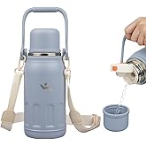 Insulated Water Bottle with Handle and Strap,Vacuum Travel Tumbler with Cup Lid,Thermo Coffee Cup for Hot Cold Drinks 27 OZ,Blue Haze