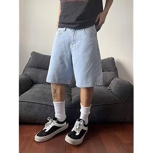 Men's Baggy Jean Shorts Loose Fit Jorts Streetwear Casual Wide Leg Denim Shorts with Pockets