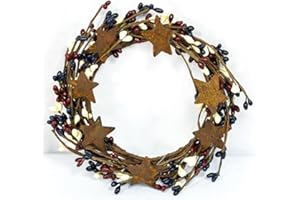 HAPPY DEALS ~ Patriotic Pip Candle Ring with Rusty Stars | 8 inch - 4 inch Center | Red,White,Blue (Rusty Stars, 2, Count)