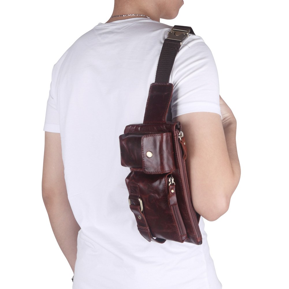 Teemzone Unisex Retro Leather Waist Backpack Phone Holder Fanny Sling Bag (Red)