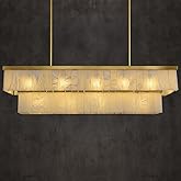 BMNJYW Rectangle Alabaster Chandelier, L55 Marble Rectangular Chandeliers for Dining Room, 2 Tiers Gold Dining Room Chandelie