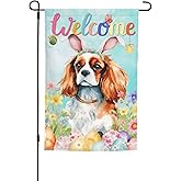 Spring Cavalier King Charles Spaniel Happy Easter Garden Flag 12x18 Inch Double Sided Vertical Decoration Yard Small Flag For Outside Holiday Seasonal Outdoor