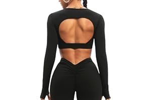 OZICERD Workout Crop Tops for Women Long Sleeve Shirts Gym Clothes Top Sport Femme Backless Yoga Tops Black
