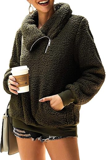 cowl neck sherpa pullover