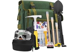 EEEOZ 16 PCS Geology Rock Pick Hammer Kit, 22oz Hammer & 3 PCS Digging Chisels Set for Rock Hounding, Gold Mining & Prospecting Equipment Tool Gear Shovel Musette Backpack,Magnifying Glass, Goggles,Whistle