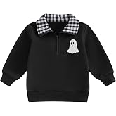 Nibbcoa Toddler Boy Girl Halloween Outfit Pumpkin/Ghost/Tractor Embroidery Sweatshirt Lapel Neck Pullover Top Fall Clothes