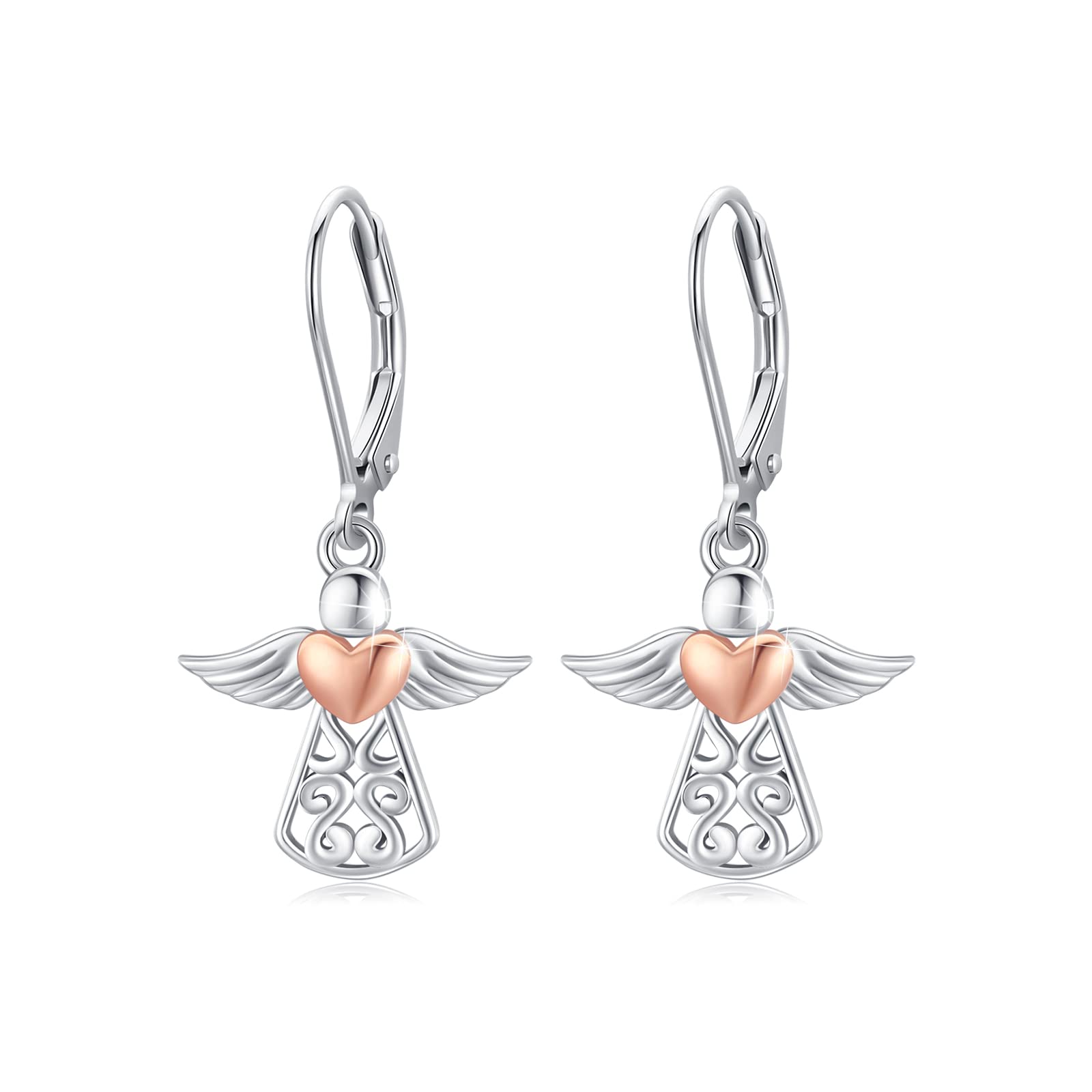 Guardian Angel Earrings 925 Sterling Silver Angel Leverback Earrings for Women Angel Wing Drop Dangle Earrings Jewelry for Women