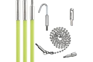 Klein Tools 50152 Mid-Flex Glow Fish Rod with Splinter Guard Coating, (3) 3/16-Inch Fish Rods with Bullet Nose, Hook Attachments, 15-Foot