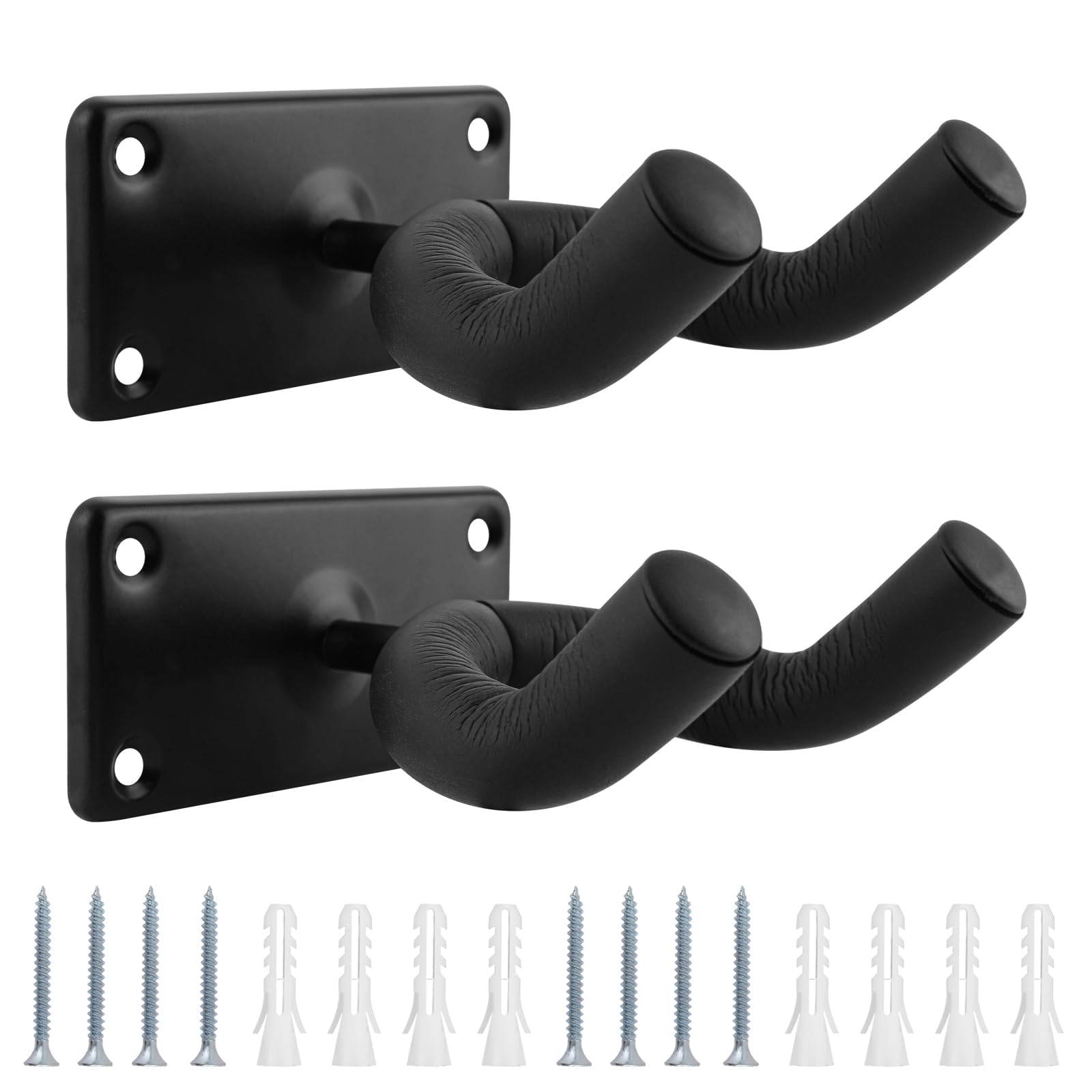 Yuechenggui 2 Pack Guitar Holder - Wall Mount Guitar Hanger, Display Bracket Hooks for Electric, Classical, Acoustic, Bass, Ukulele, Mandolin, Banjo - Black (Rectangle)
