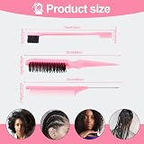 SWEET VIEW 3 Pcs Hair Brush Set Edge Brush Rat Tail Comb Teasing Pink view 2