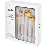 Matte Gold Silverware Set, Bysta 20-piece Stainless Steel Flatware Set Cutlery Set Service For 4, Satin Finish, Dishwasher Sa