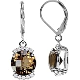 Silvershake 9MM Round Shape Gemstone White Gold Plated or Yellow Gold Plated 925 Sterling Silver Leverback Dangle Earrings Jewelry for Women