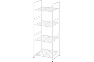 GEORIS 4- Tier Wire Shelving Storage Rack Outdoor Indoor Waterproof, Stackable Heavy Duty Steel 17.7-Inch Bathroom Shelf Organizer, Perfect for Kitchen Pantry Closet, White
