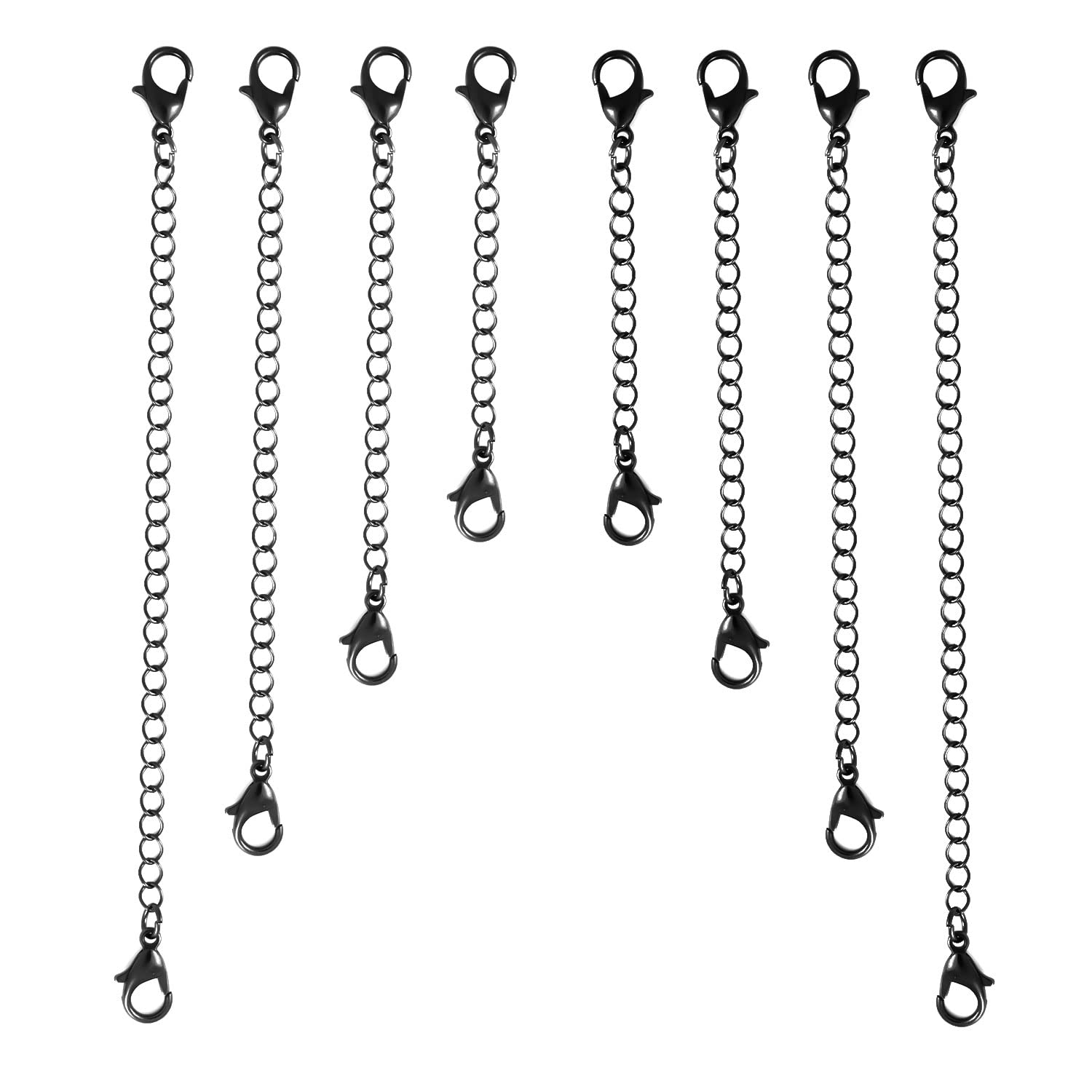 8pcs Extension for Necklace, 4 Size Jewelry Extenders Necklace Chain Extender Extension Chain for Jewelry Making Necklace Bracelet Anklet (Black)
