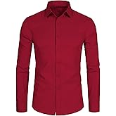DELCARINO Men's Long Sleeve Button Up Shirts Solid Slim Fit Casual Business Formal Dress Shirt
